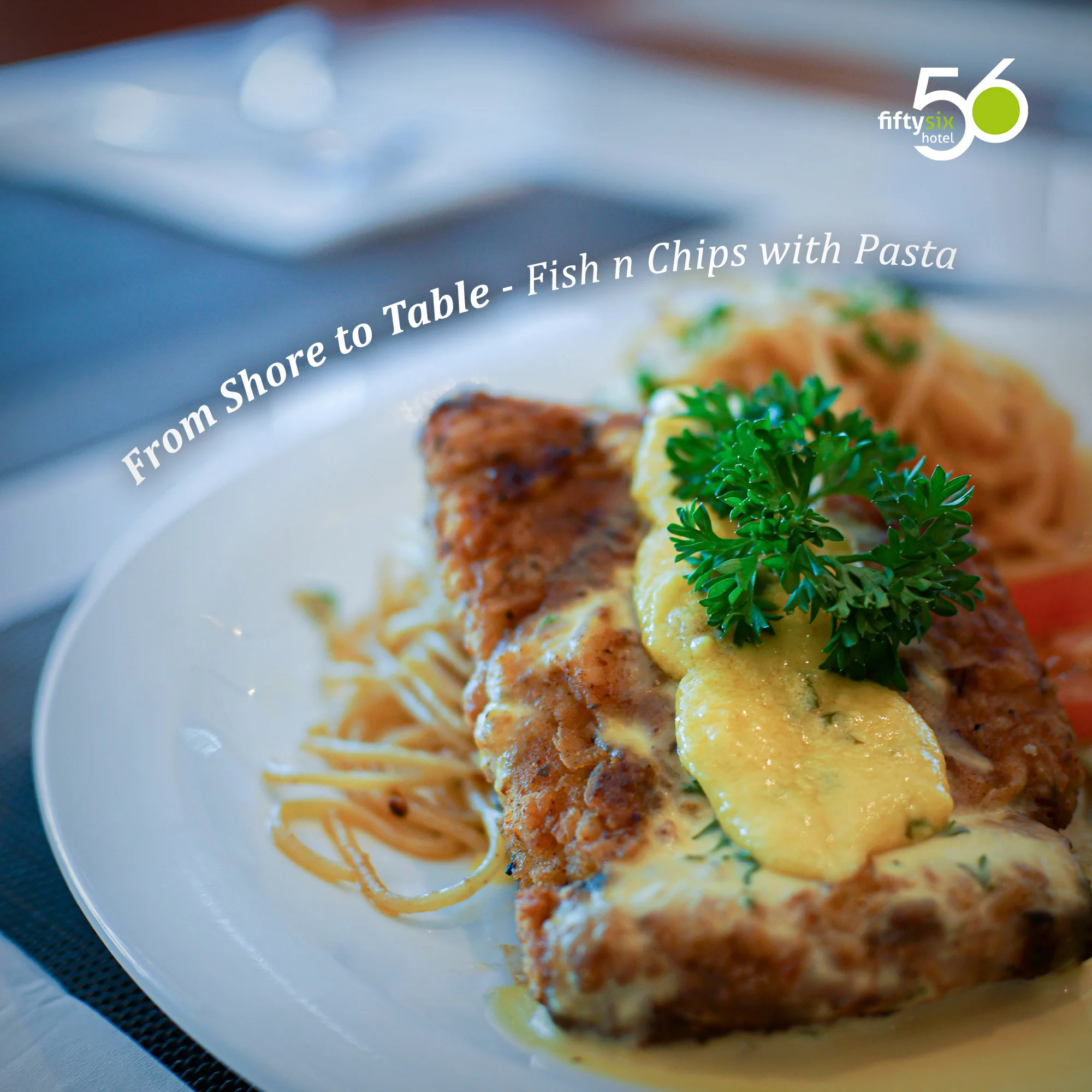 Fish and chip pasta served at 56 Cafe